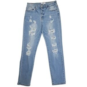 Wax Jeans Women 11/30 Distresses Light Wash Destroyed Straight Stretch High Rise